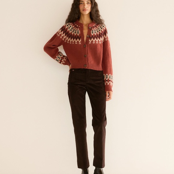 NWT Doen Heirloom Clarke Cardigan Burgundy Olympia Fair Isle XL - Picture 3 of 3